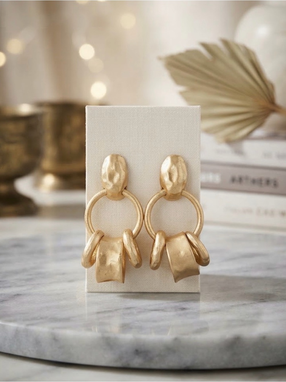 Gold Drop Hoop Statement Earrings